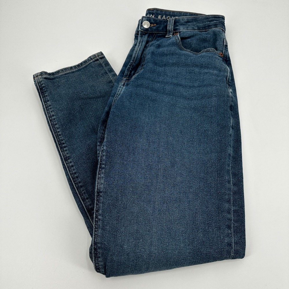 American Eagle Mom Jeans Womens 2 Regular Dark Wash High Rise Tapered Blue Denim